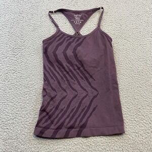 NUX Tank Top Womens Medium Purple Zebra Racerback Built In Bra Made in USA